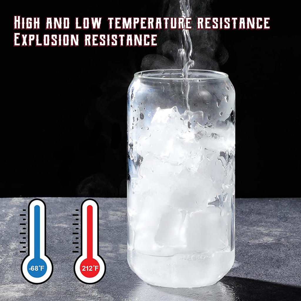 Set of four can glasses on a counter