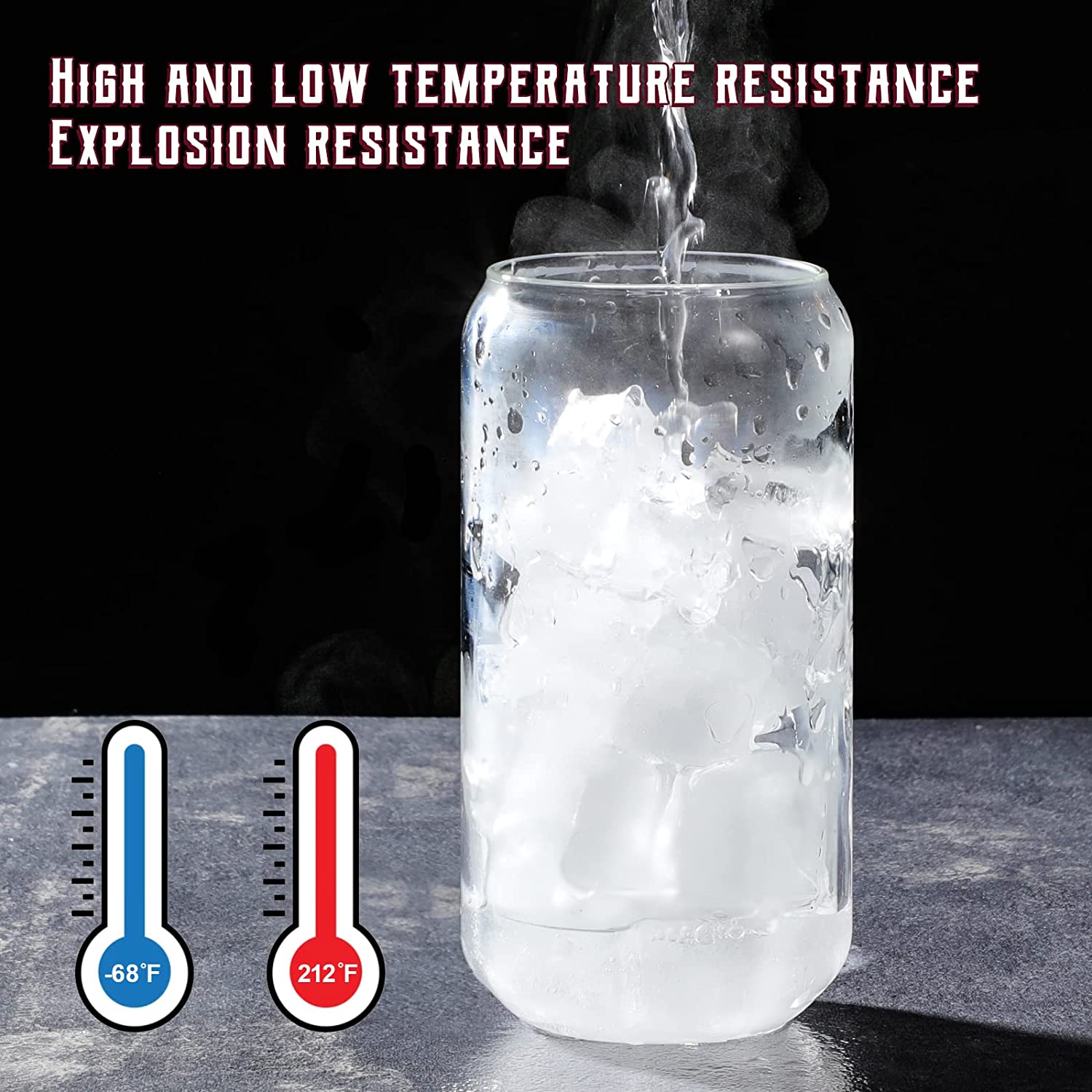 Set of four can glasses on a counter