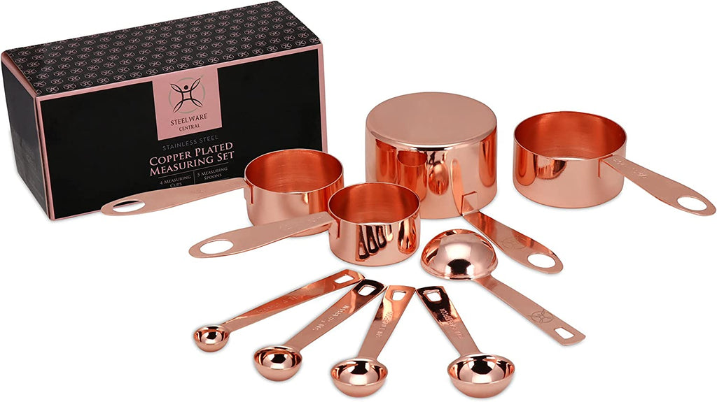 Copper measuring set in a kitchen