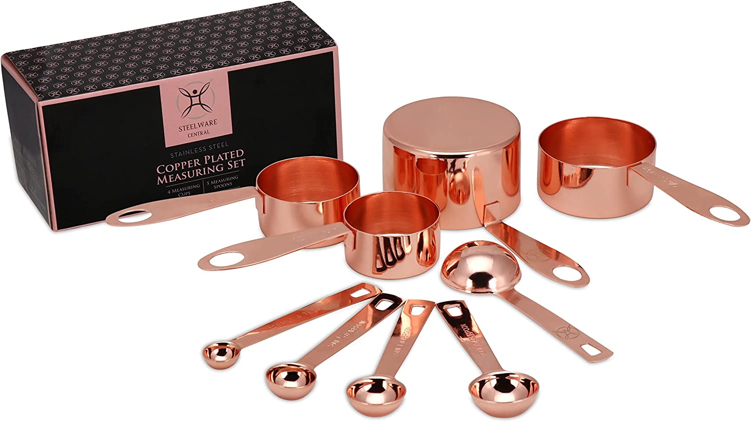 Copper measuring set in a kitchen