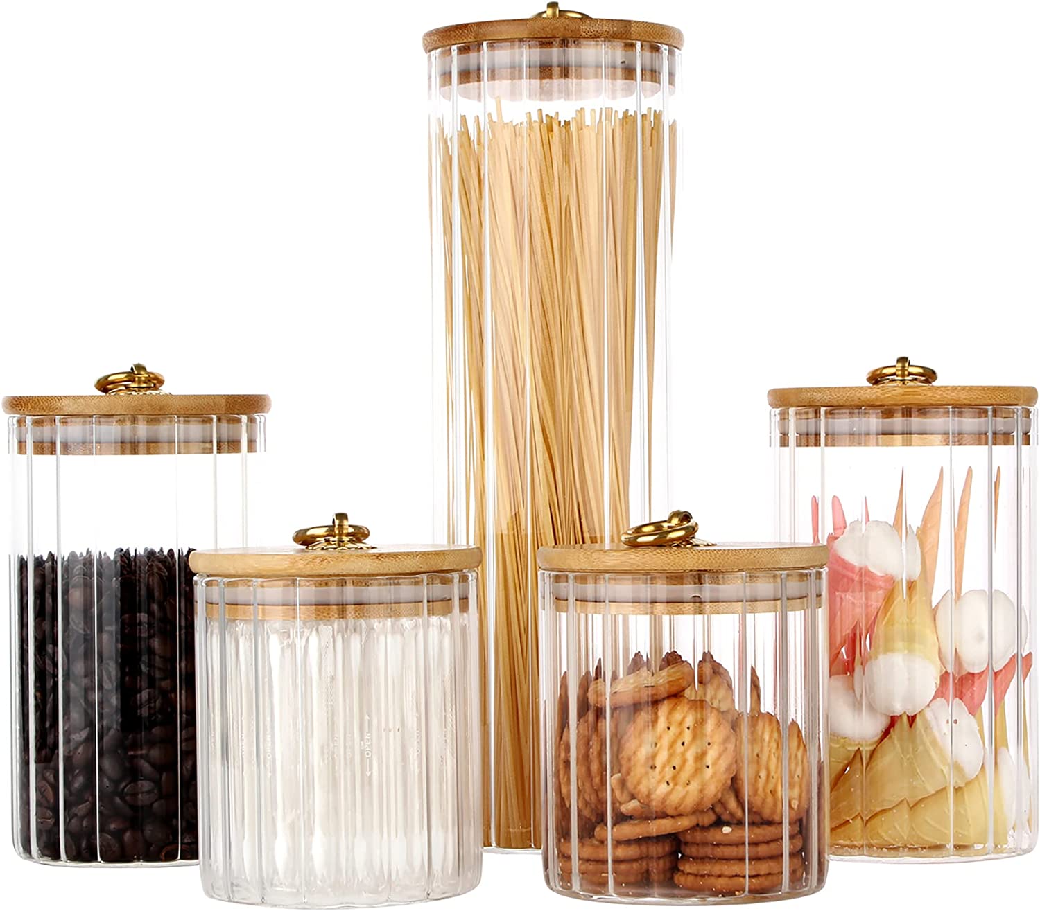 Bramble airtight glass storage jars with bamboo lids, set of five