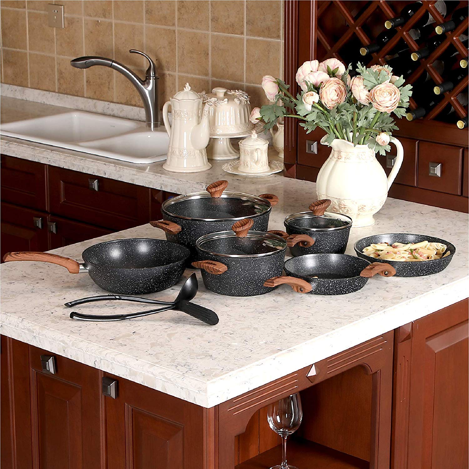 Terra 12-piece granite nonstick cookware set