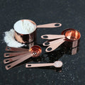Solene copper measuring cups and spoons, nine pieces