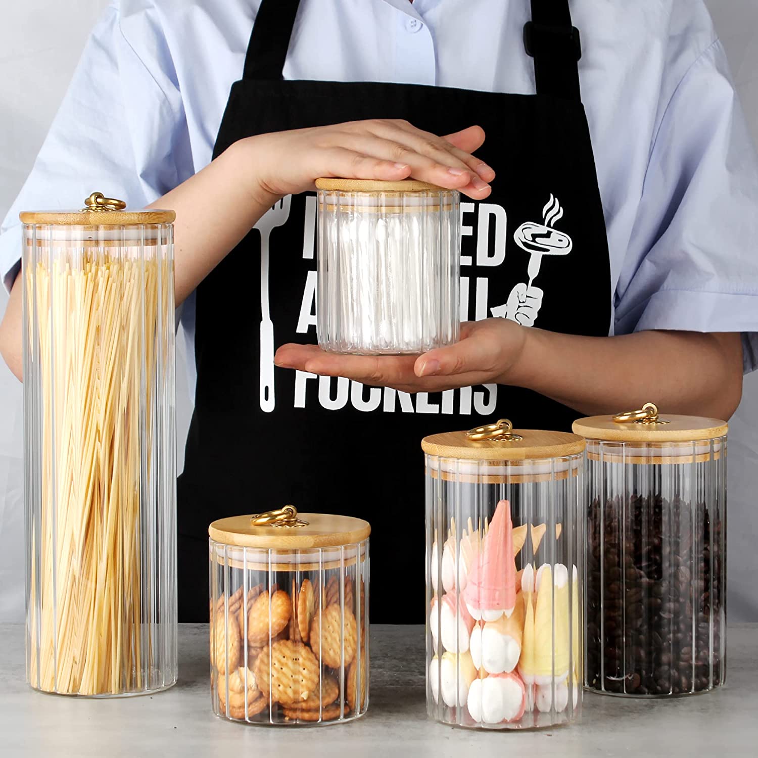Storage jars filled with pantry staples